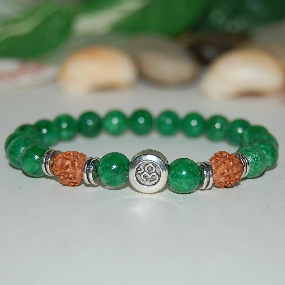 Om Bracelet,Jade Bracelet,Om Jade Bracelet,Yoga Jade Bracelet,8mm Stone Beads